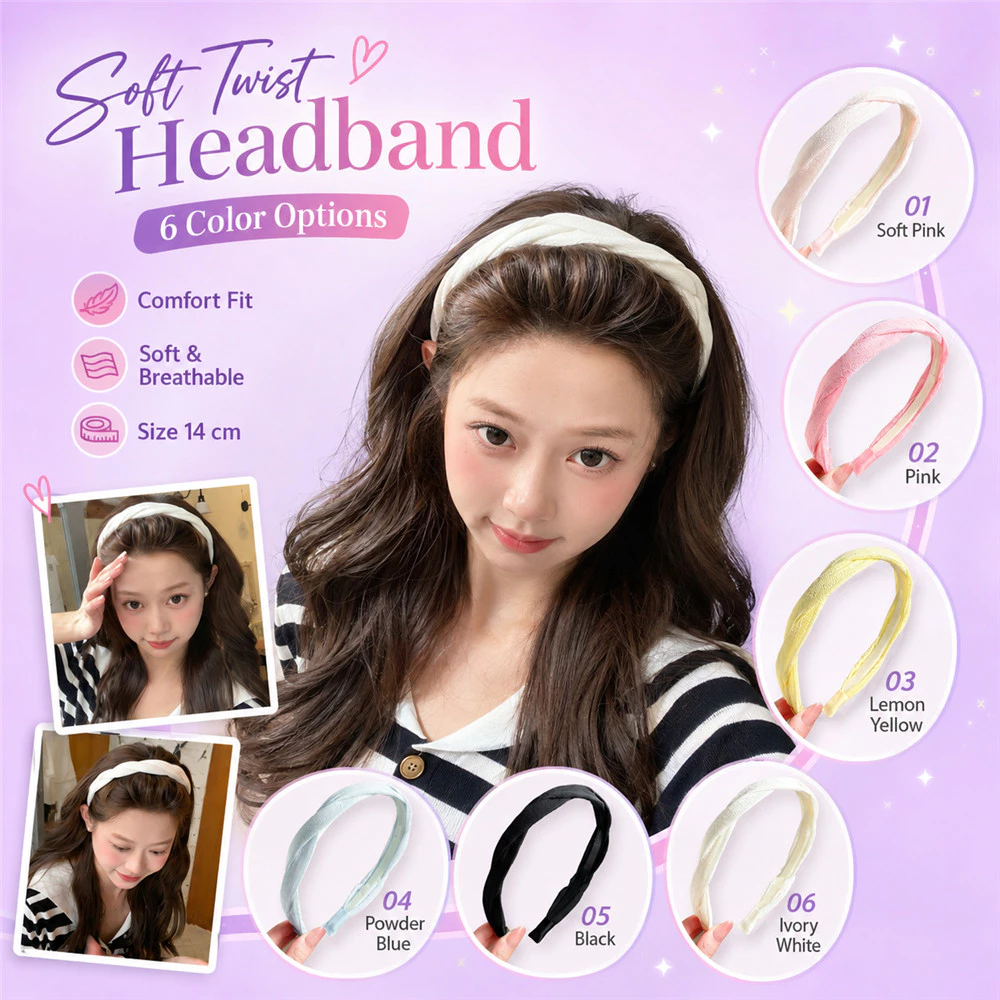 ที่คาดผมสีพื้นสไตล์เกาหลี เครื่องประดับผมกันลื่นสําหรับเดินทาง