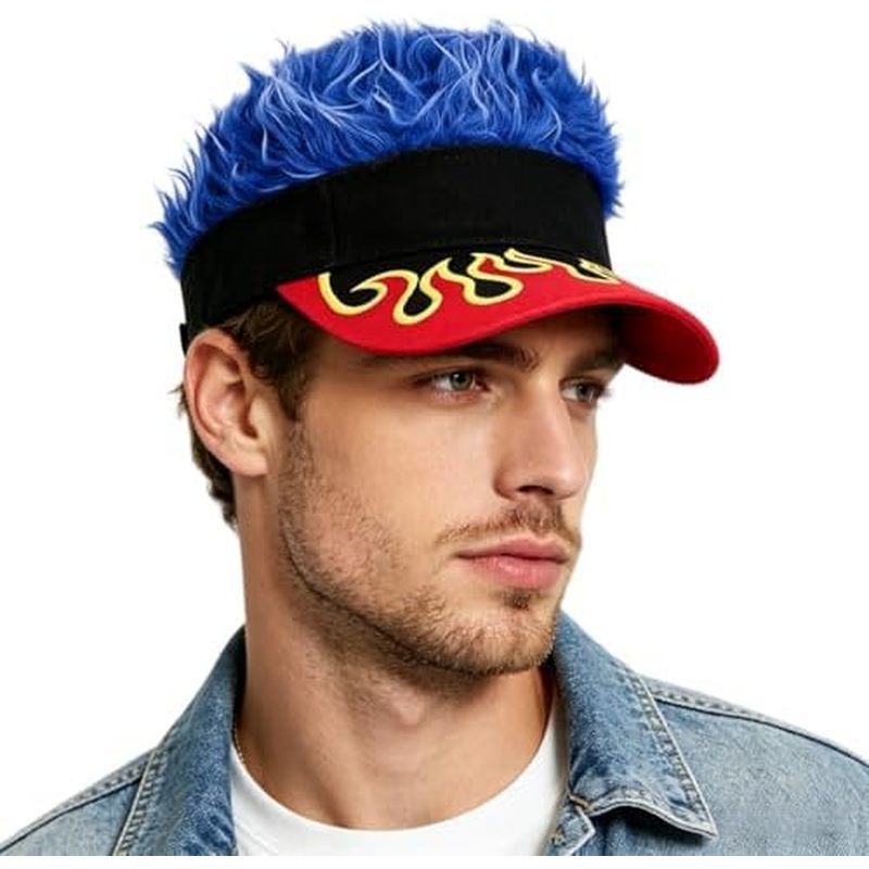 ผู้ชายs ตลกแปลกวิกผม Visor หมวกปรับ Peaked เบสบอลหมวกปลอม Spiked ผมป้องกันแสงแดด K-Pop Grunge หมวก