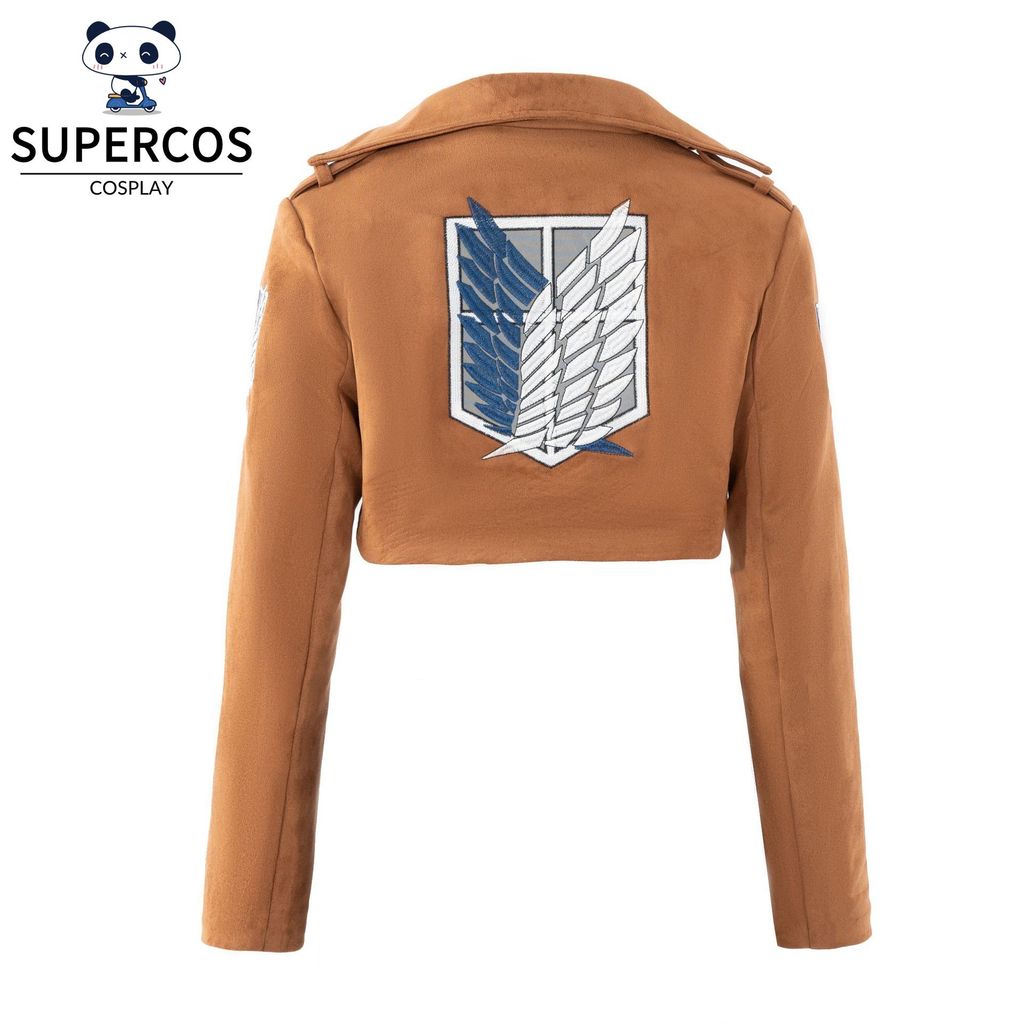 Attack on Titan Cosplay เสื้อแจ็คเก็ตสีน้ําตาล Levi Eren Mikasa Cos Coat กางเกงขาสั้น