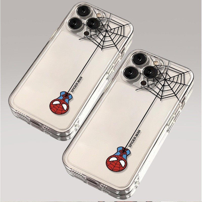 รวมทุกอย่างเคสโทรศัพท์โปร่งใสนุ่มป้องกันการล่มสลายคว่ํารุ่น Q รูปแมงมุมเหมาะสําหรับ iPhone 11 13 15 