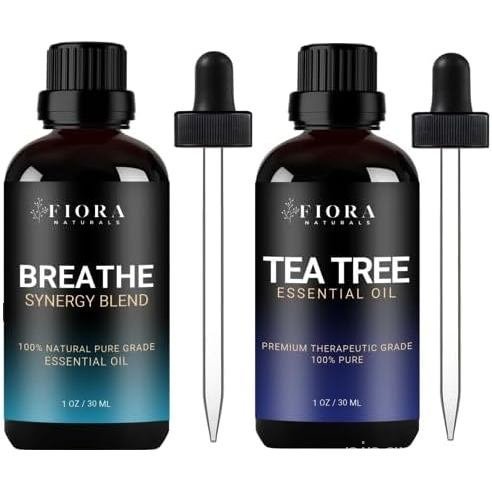 Breathe Essential Oil for Diffuser, Essential Oil Blend w/Eucalyptus Peppermint Tea Tree, Tea Tree O