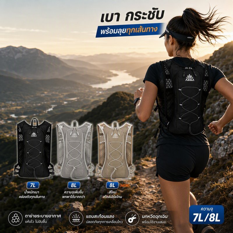 กระเป๋าเป้วิ่ง Hydration เสื้อกั๊ก 8L กันน้ำ น้ำหนักเบา กระเป๋าเป้สะพายหลัง สไตล์ญี่ปุ่น จุเยอะ