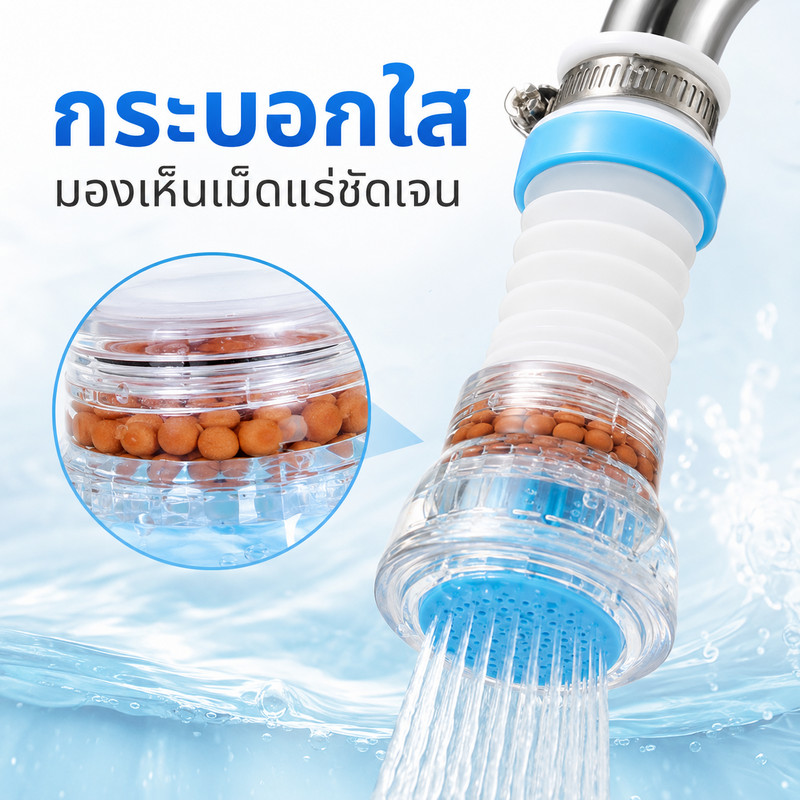 หัวต่อก๊อกน้ำ 360 องศา หัวต่อกันน้ำกระเด็น พร้อมไส้กรองตะกอน ปรับทิศทางได้ สำหรับอ่างล้างจาน
