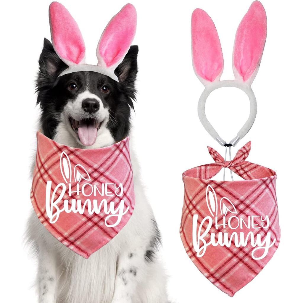 STMK Easter Dog Bandana Bunny ชุด, Easter Bunny Dog Headband ลายสก๊อตสุนัข Easter Bandanas Bunny เคร