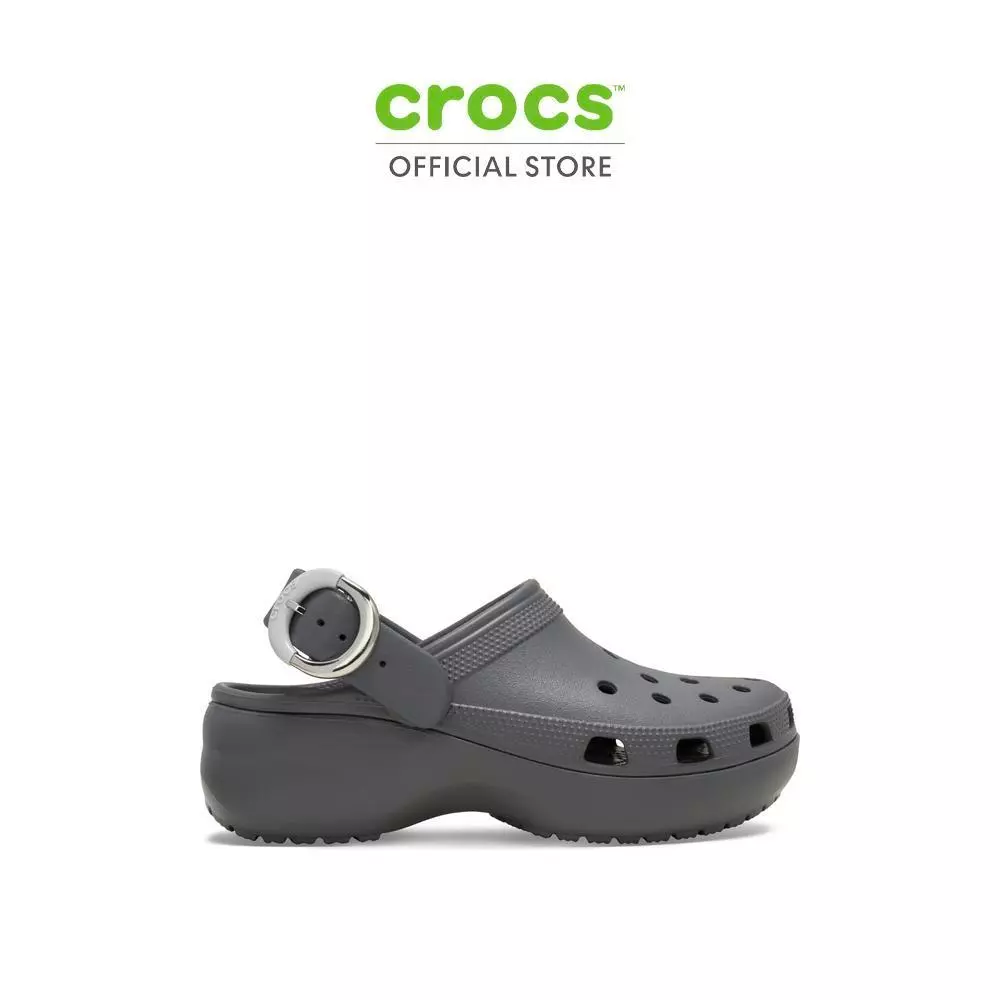 CROCS รองเท้าลำลองผู้หญิง CLASSIC PLATFORM DIPPED BUCKLE CLOG - CARBON