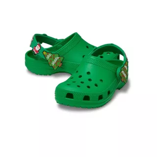 CROCS รองเท้าลำลองเด็ก CLASSIC HOLIDAY ICONS LIGHTS CLOG - GRASS GREEN