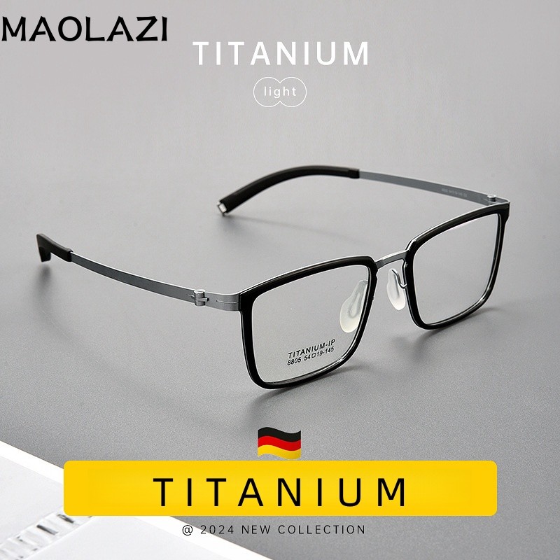 MAOLAZI แว่นตาแฟชั่น 2024 Retro Square ไทเทเนียมสบายแว่นตา Luxury Prescription กรอบแว่นตาสําหรับผู้ช