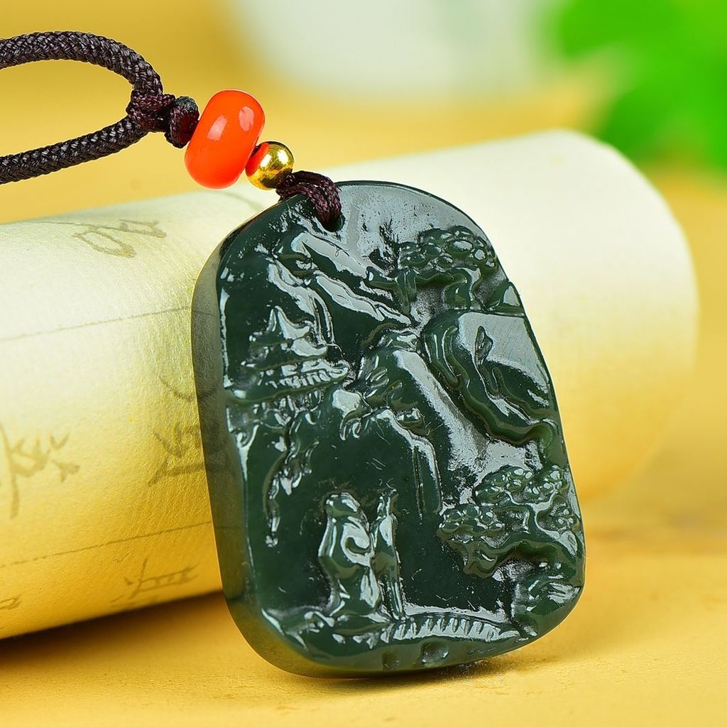 New Sapphire Landscape Brand Unisex All-Match Classy Style Jade Brand Pendant
