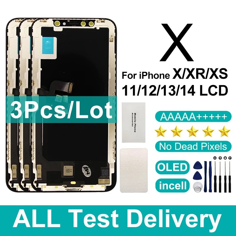 3 ชิ้น Incell สําหรับ iPhone X XR XS Max จอแสดงผล LCD OLED หน้าจอ LCD สําหรับ iPhone 11 12 Pro Max 1