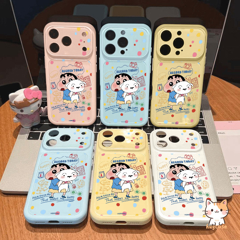 เคสซิลิโคนหน้าต่างใหญ่กันกระแทก ลายชินจังจอมแก่นจุดสีสัน สำหรับ IPhone 17 16 15 11 13 12 14 Pro Max 17 15 11 Pro