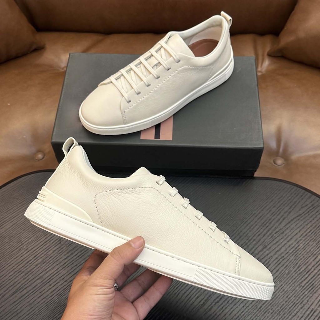 ZEGNA รองเท้าผ้าใบส้นเตี้ยหนังผู้ชาย
