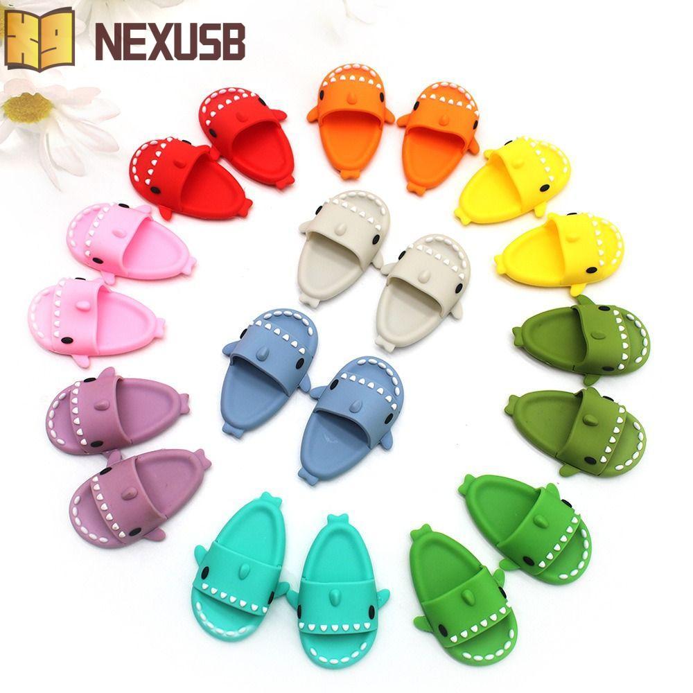 NEXUSBEAM BJD12 ตุ๊กตารอบ Toe แตะ Ob11 ตุ๊กตา Shark รองเท้าแตะ, รองเท้ารูตกแต่งรูปร่างฉลามน่ารัก Min