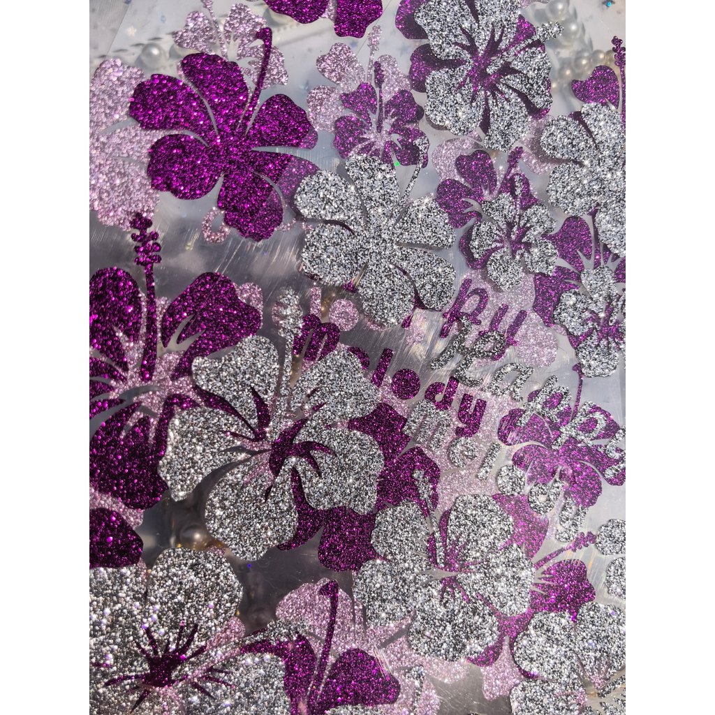 Hibiscus Flower Sticker Glitter Sticker Glitter DIY Sticker Notebook Battery Car Collage Book สติ๊กเ