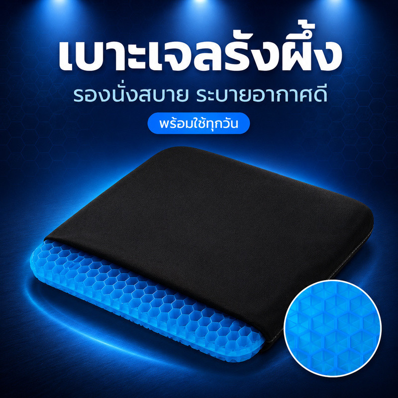 [แถมฟรีปลอกผ้า] Deli เบาะเจลรองนั่ง เบาะเจลรังผึ้ง ที่รองนั่ง เพื่อสุขภาพ ลดอาการปวดเมื่อย ระบายอากาศได้ดี Cushion