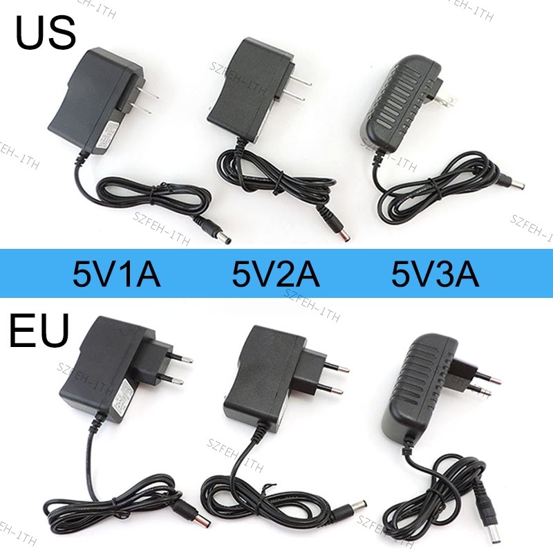 AC ถึง DC 5V 1A 2A 3A 5V2A อะแดปเตอร์ EU US 1000ma 2000ma 3000ma AC 100-240V Converter Charger สําหรับ led strip 5.5x2.5 มม. FEH @ TH