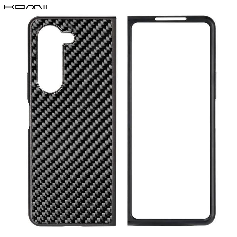 KOMII เคสโทรศัพท์คาร์บอนไฟเบอร์สีดําสิ่งทอลายทแยงสําหรับ Samsung fold 5, พับ 6, zfold7 zfold 8 ultra