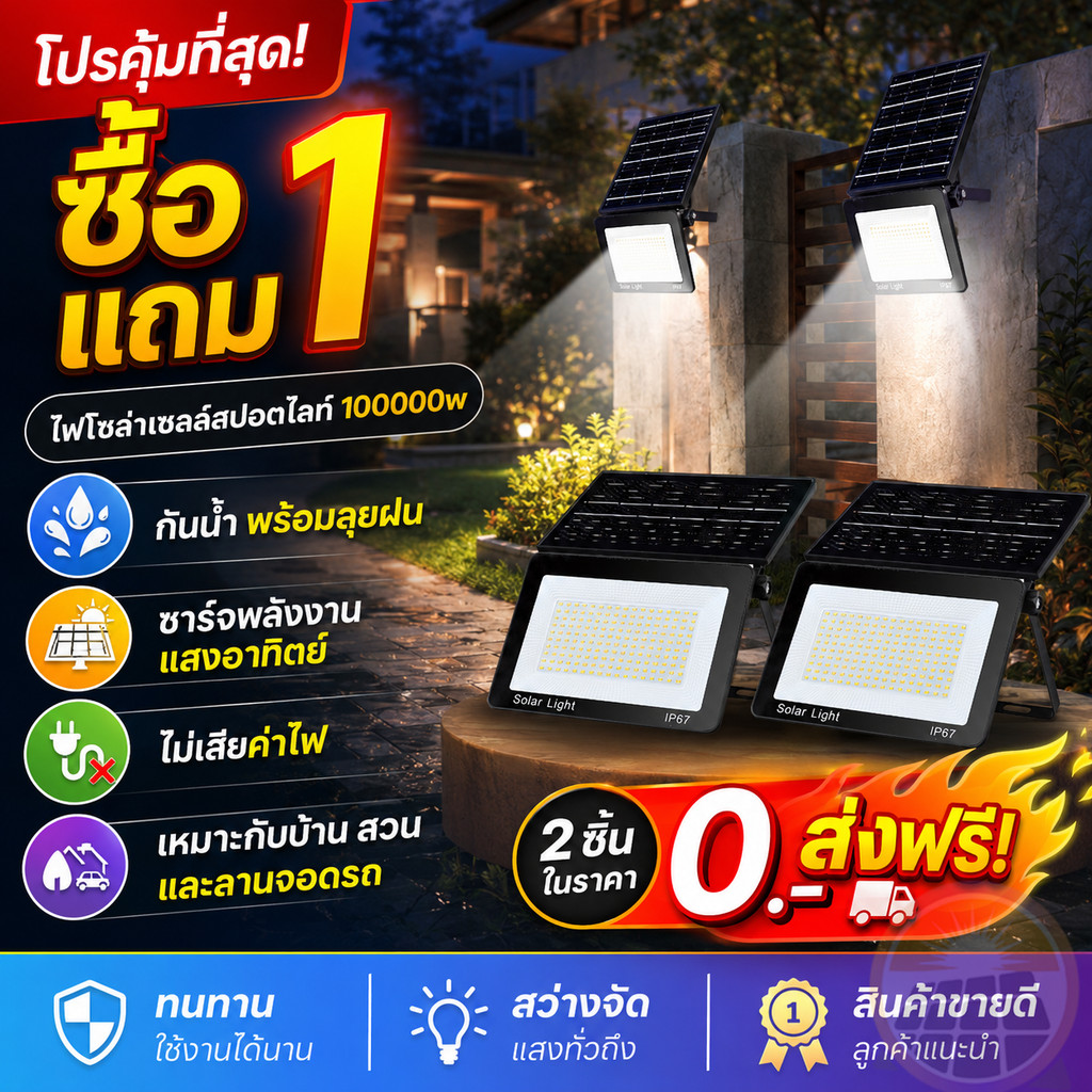 ทดลองใช้ฟรี ไฟโซล่าเซลล์ สปอร์ตไลท์ led 3500w ไฟโซล่าเซลล์ โซล่าเซลล์สปอตไลท์