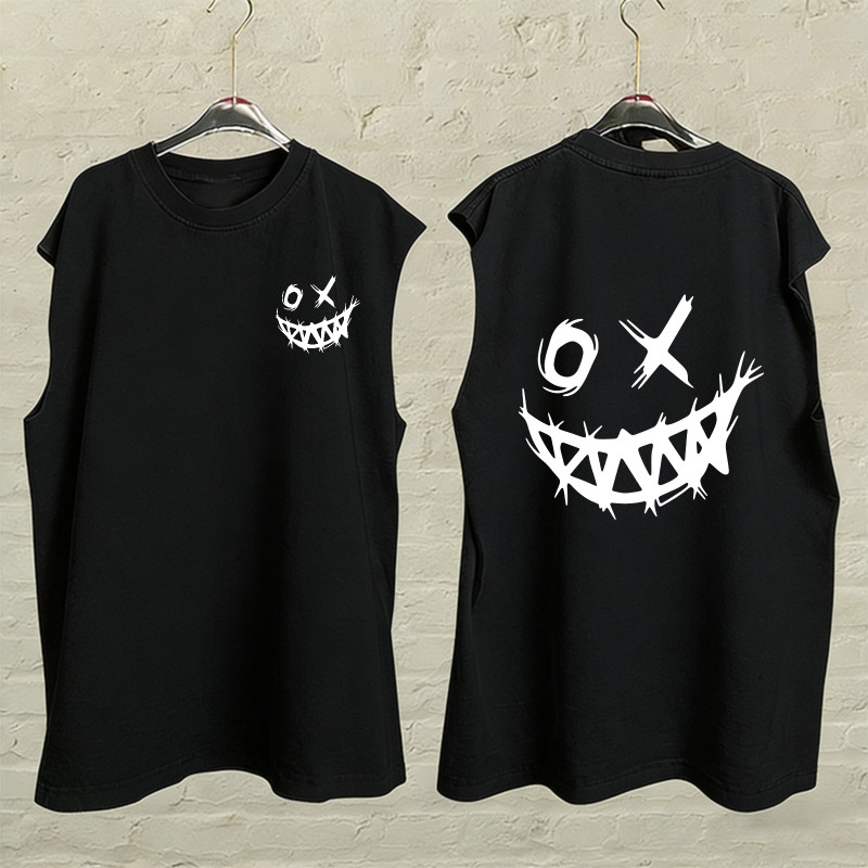 Sea.Tee แขนกุด Oversize ผ้าคอตตอน 100% "OX Smile" เสื้อกีฬา แฟชั่น สบายนุ่ม ไซส์ S-3XL