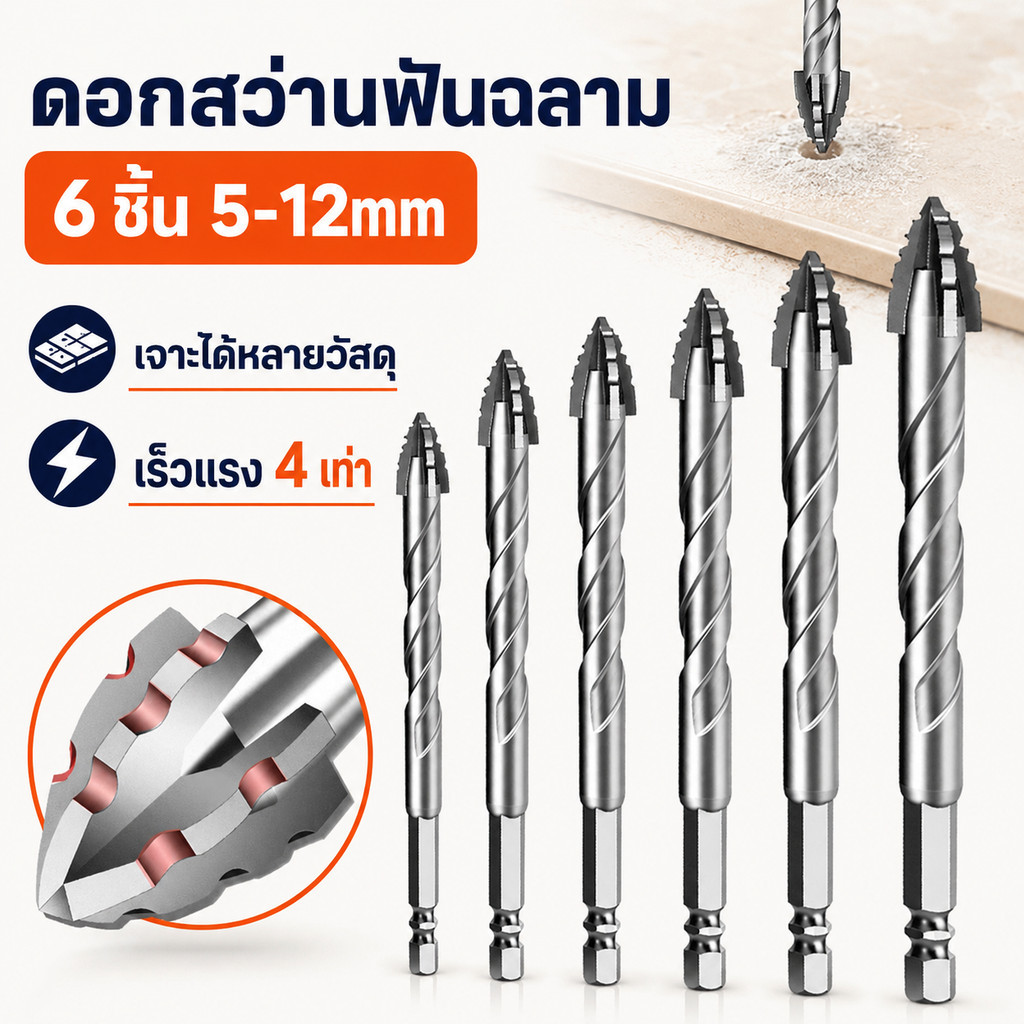 ดอกสว่านฟันฉลาม 5-12mm ดอกสว่านคาร์ไบด์ ดอกเจาะกระเบื้อง ดอกเจาะปูน ดอกเจาะเหล็ก เร็วแรง 4 เท่า