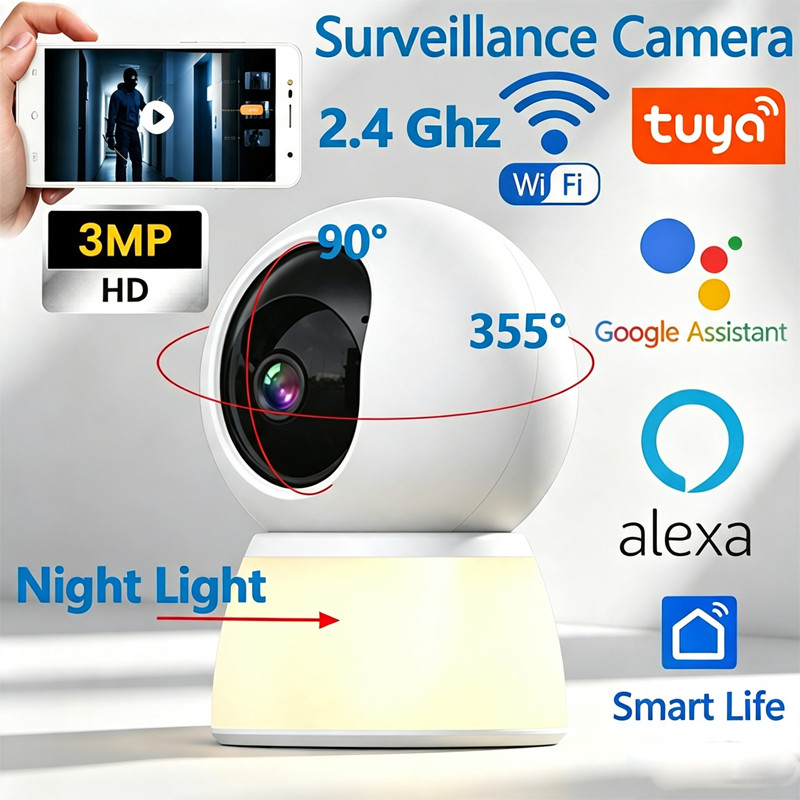 กล้องวงจรปิดภายในบ้าน 3MP 2K HD Tuya Smart Life Pan-Tilt ติดตามการเคลื่อนไหว สนทนาสองทาง มองกลางคืนอินฟราเรด มีไซเรนเตือน รองรับ Alexa Google Home