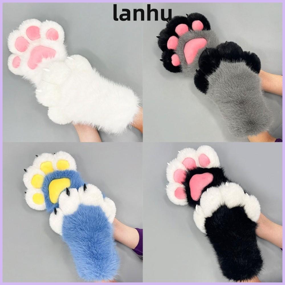 LANHU สัตว์ Fursuit ถุงมือ, Faux Fursuit การ์ตูน Fursuit Claw Mittens, Fluffy พร้อมเล็บ Handmade Ani