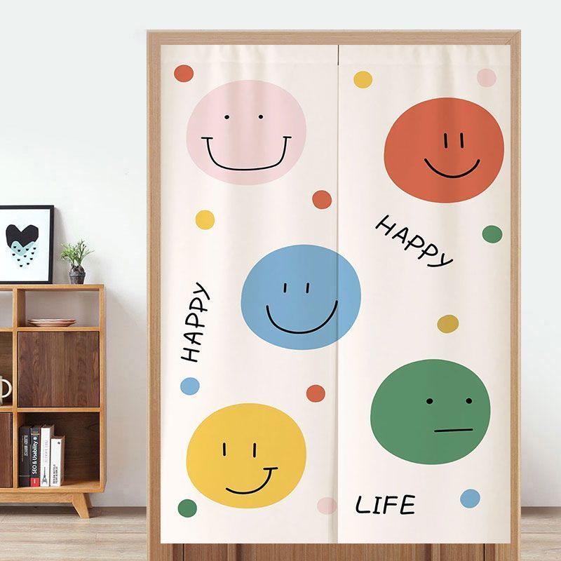 Dopamine Smiley Cartoon Door Curtain Punch-free Cloth Curtain Household Partition Curtain Bedroom Ba