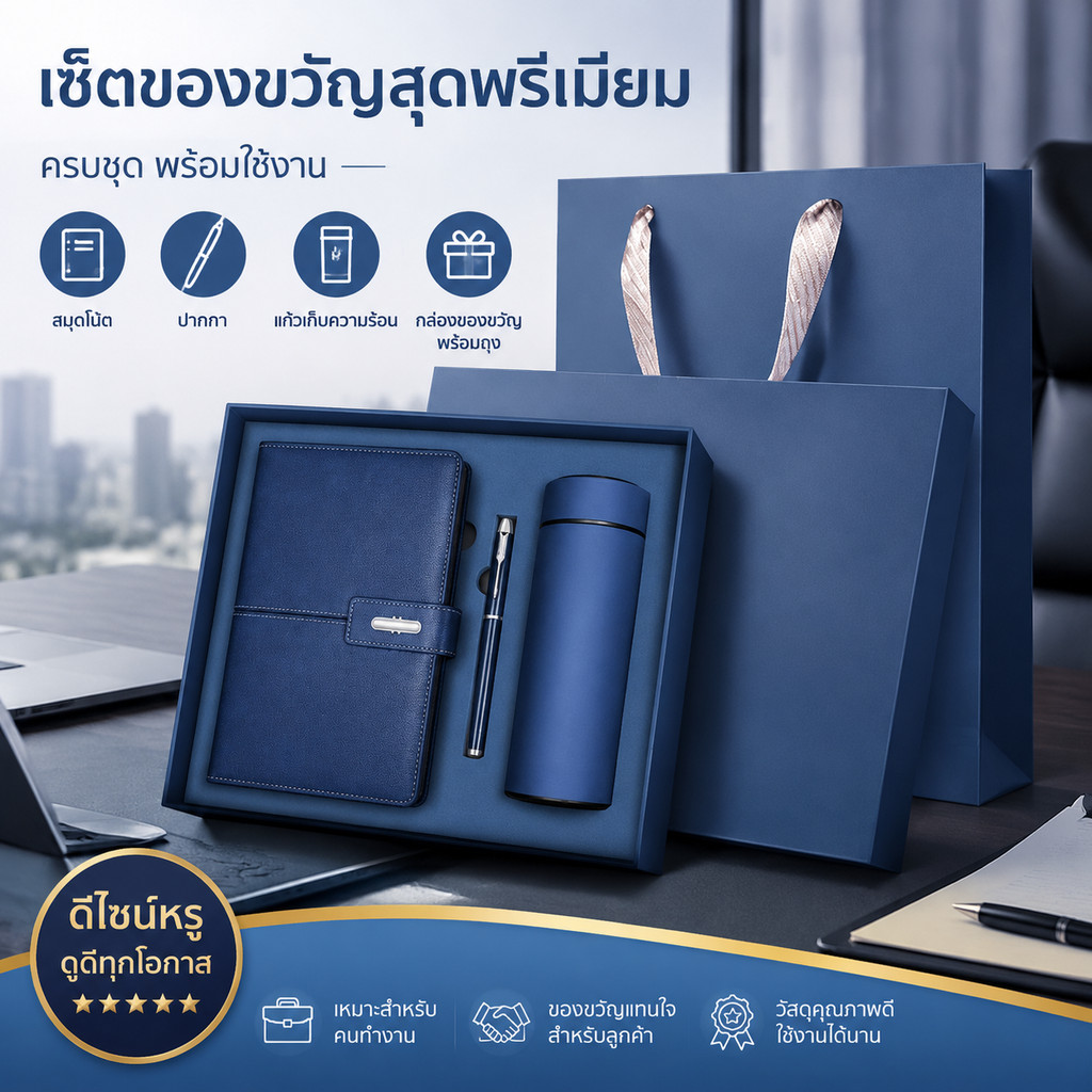 [พร้อมส่ง][ขายดี] ชุดของขวัญธุรกิจ ไดอารี่+ปากกา (มีกระบอกน้ำเฉพาะรุ่น L) พร้อมกล่องและถุงหิ้ว ของแจกผู้บริหาร พนักงาน ล