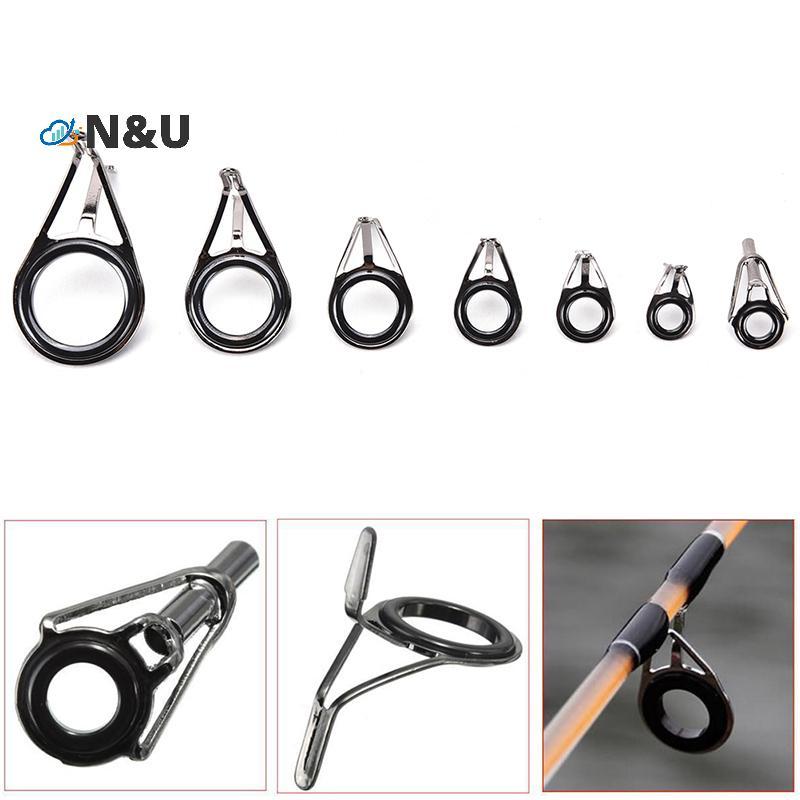 N&U 7 ชิ้นขนาดผสมตกปลาแหวน Rod Pole ชุดซ่อม Line Guides Eyes ชุดใหม่