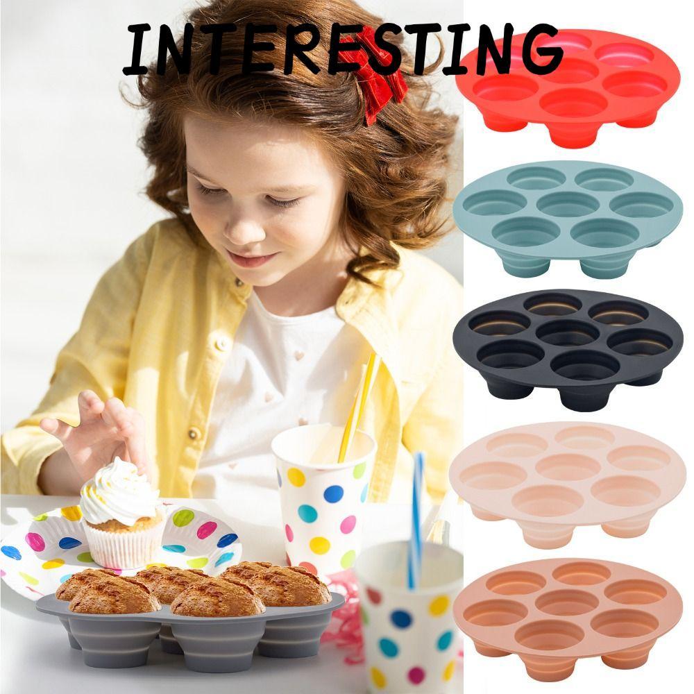 INTERESTING Air Fryer Baking Mold, 6.9 "รอบ 7 ถ้วย Air Fryer Muffin Pan, DIY Nonstick อาหาร-เกรดซิลิ