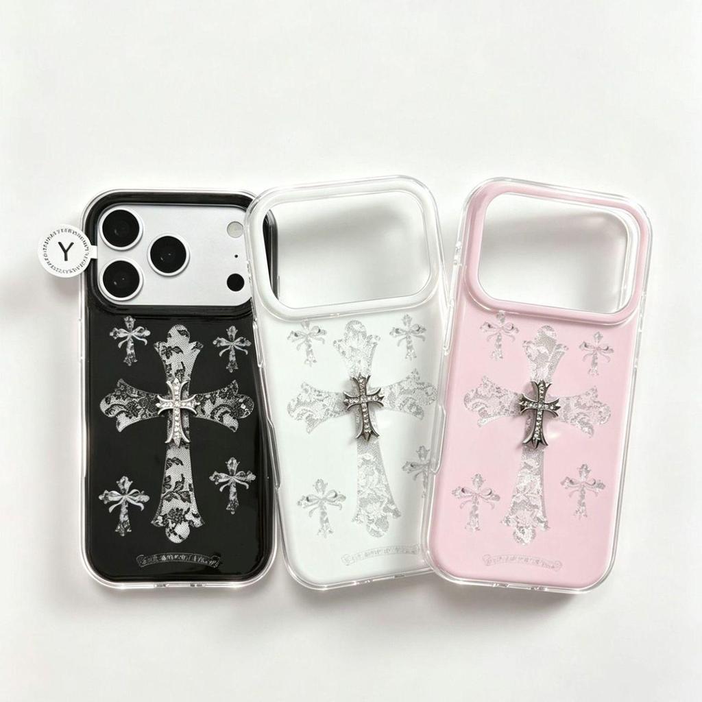 เคสโทรศัพท์ เหมาะสําหรับ iPhone 11 12 13 14 15 16 17 Pro max Plus Lace สามมิติ Cross Shock-Resistant Shock-Resistant Case