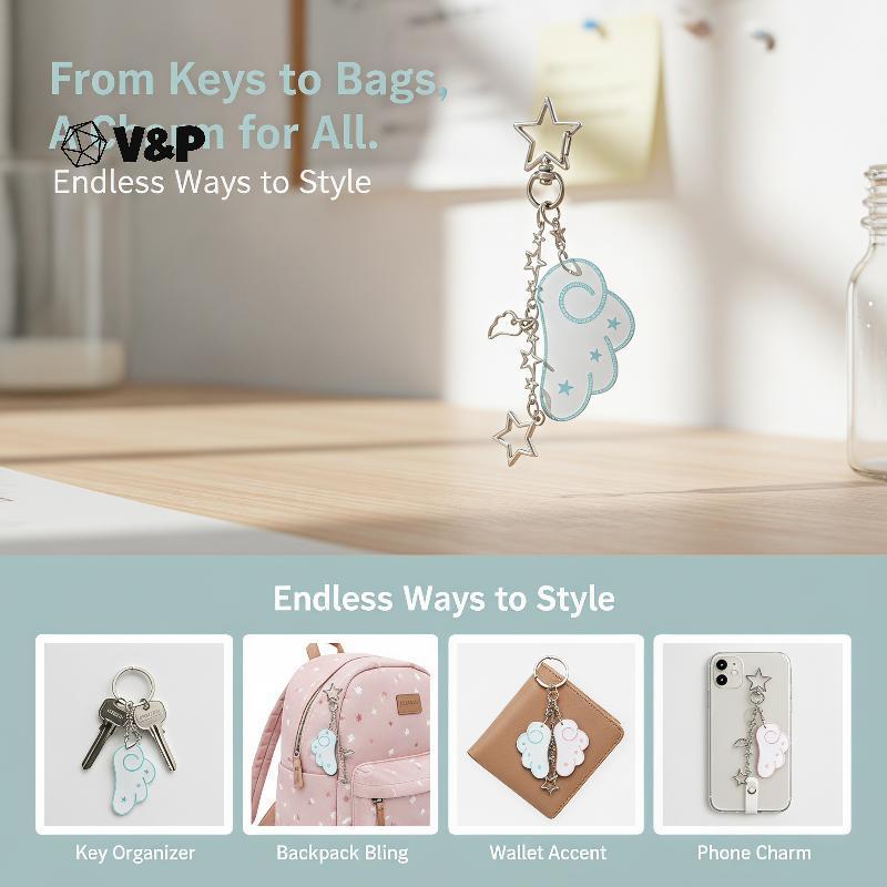 V&P Y2K Stars Wings พวงกุญแจความงามเงาจี้กระเป๋าน่ารักอุปกรณ์เสริมสําหรับ Travel Bapa กระเป๋าตกแต่ง
