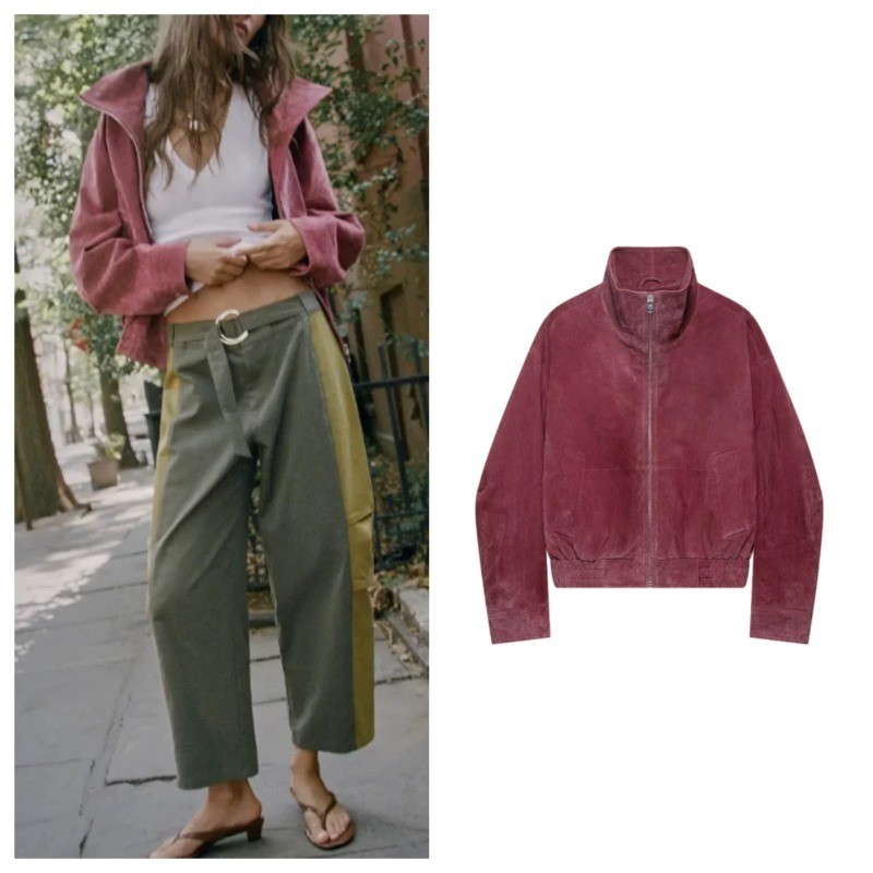 ZA Burgundy Leather Bomber Jacket Coat 6318252