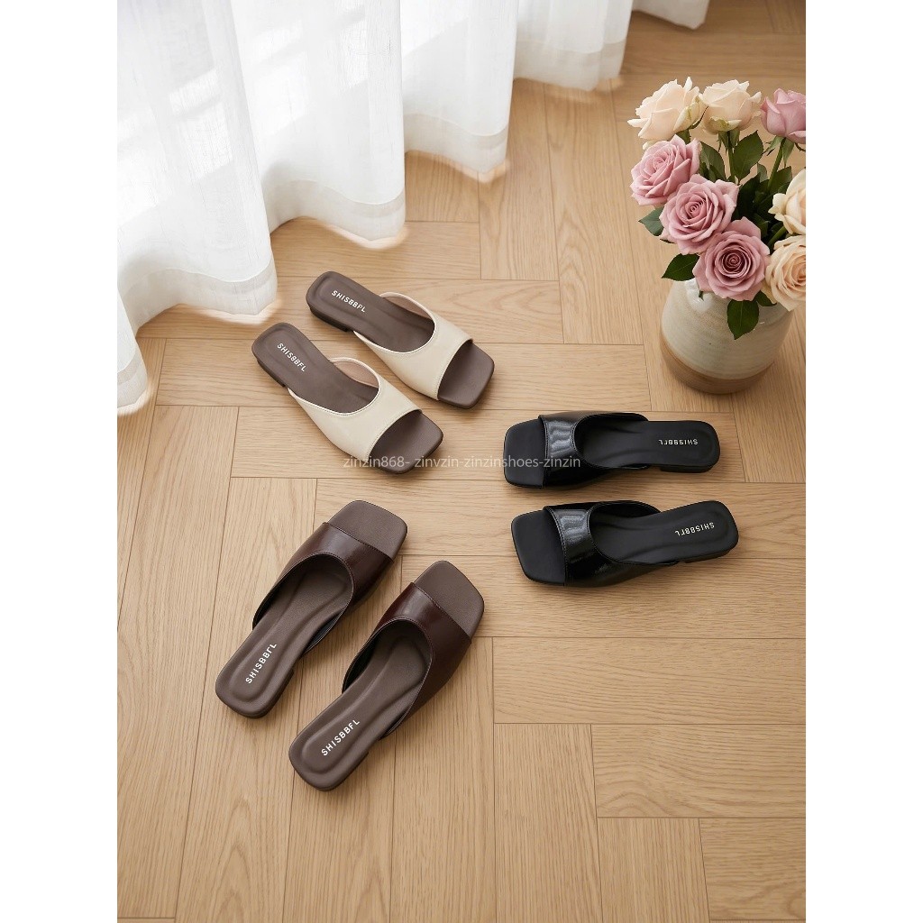 Zinzin3456 -รองเท้าแตะผู้หญิง - ZZ06- Fashion Wide Straps Flat Sole (skinny foot resize) สะดวกสําหรั