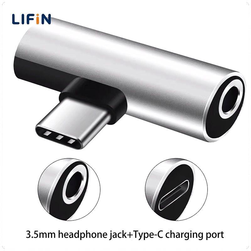 Lifin Mart USB Type-C ถึง3.5 MM อะแดปเตอร์โลหะหูฟังตัวแยกการชาร์จพร้อมแจ็คเสียง AUX ไปยังโทรศัพท์หลายรุ่นชาร์จ/เพลง/โทร
