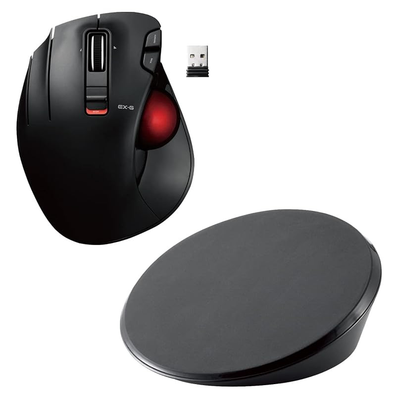 Elecom Wireless Left-Handed Trackball Mouse with 6 Buttons and Tilt Wheel - Black