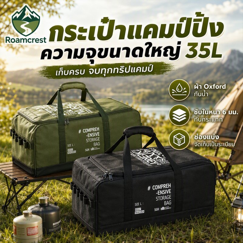 Camping Storage Bag 35L Oxford กันน้ําเบาะกันกระแทกขนาดใหญ่ความจุกระบอกแก๊ส Organizer