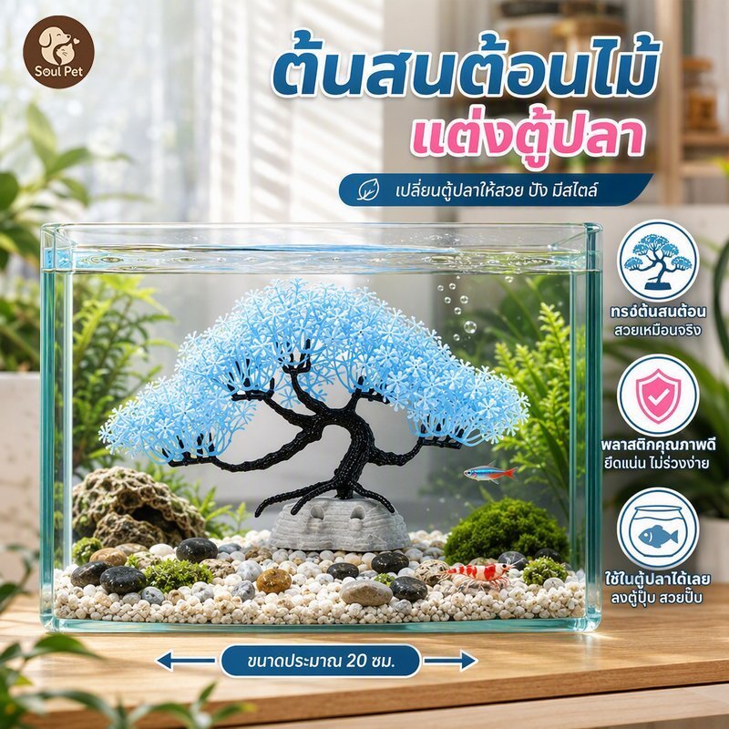 ต้นไม้น้ำเทียม ต้นสนสีชมพูฟ้า ของตกแต่งตู้ปลา จัดภูมิทัศน์ตู้ปลา ซ่อนตัวกุ้งปลา ใบไม่ร่วง