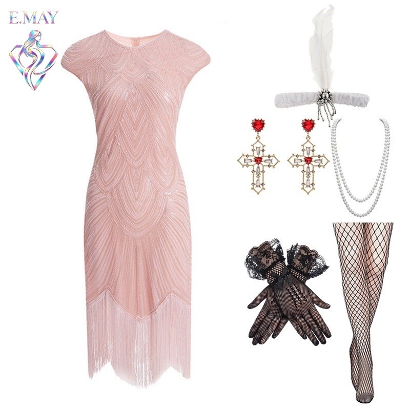 1920S Retro Dress S-4XL Gazbi Dress Heavy Industry Beaded Sequined Fringe กระโปรง