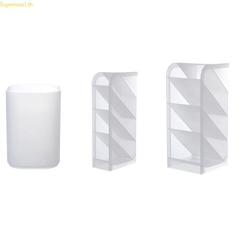 Best Creative 4-grid Transparent Matte Pen Cup Oblique Put-in Desk Pen Display Ho