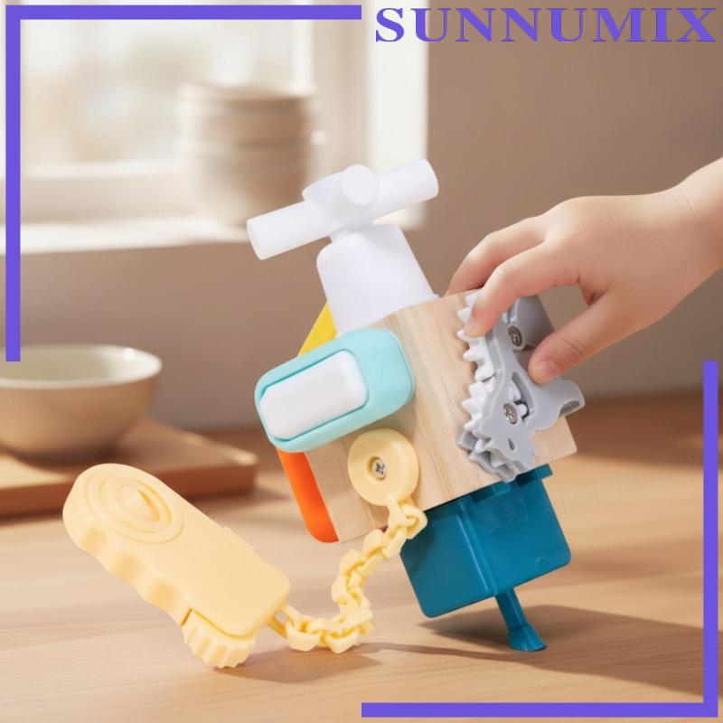 [Sunnimix] ไม้ Busy Cube ของเล่นประสาทสัมผัสแบบพกพาพร้อมเกียร์ประสานมือตาไม้กิจกรรม Cube สําหรับการเ