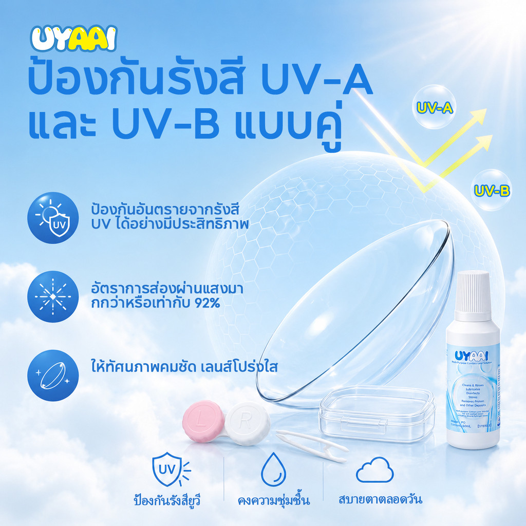 【FDA-Approved】 คอนแทคเลนส์ 6 เดือน คอนแทคเลนส์ใส คอนแทคเลนส์สายตาสั้น 1 กล่อง คอนแทค+น้ำยาล้าง60มล+ 