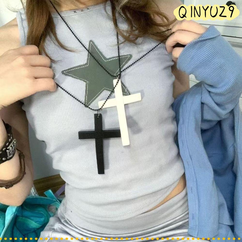 QINYUZ9QX Hip Hop สร้อยคอ,สีดํา Punk Gothic ไม้ Cross จี้สร้อยคอ, Y2k เสื้อกันหนาวผู้หญิง