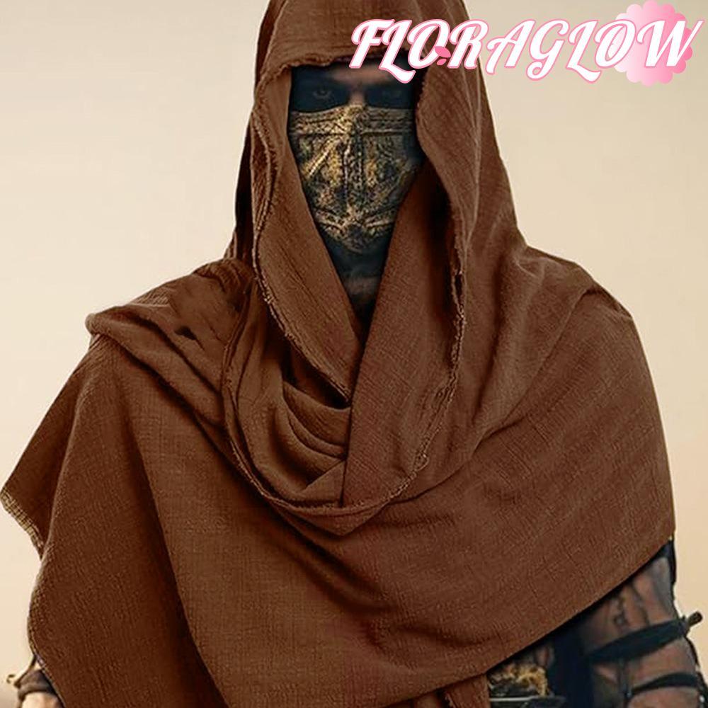 FLORAGLOW Mens Medieval Pirate Retro Hood, Lightweight Black/Brown Wrap Cloak, High Quality Vintage 