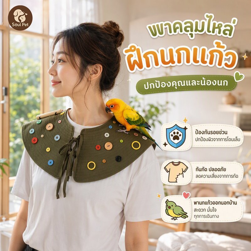 ผ้าคลุมไหล่ฝึกนกแก้ว กันข่วน กันกัด กันมูลนก อุปกรณ์ฝึกนก พกพา ใส่สบาย ทำความสะอาดง่าย