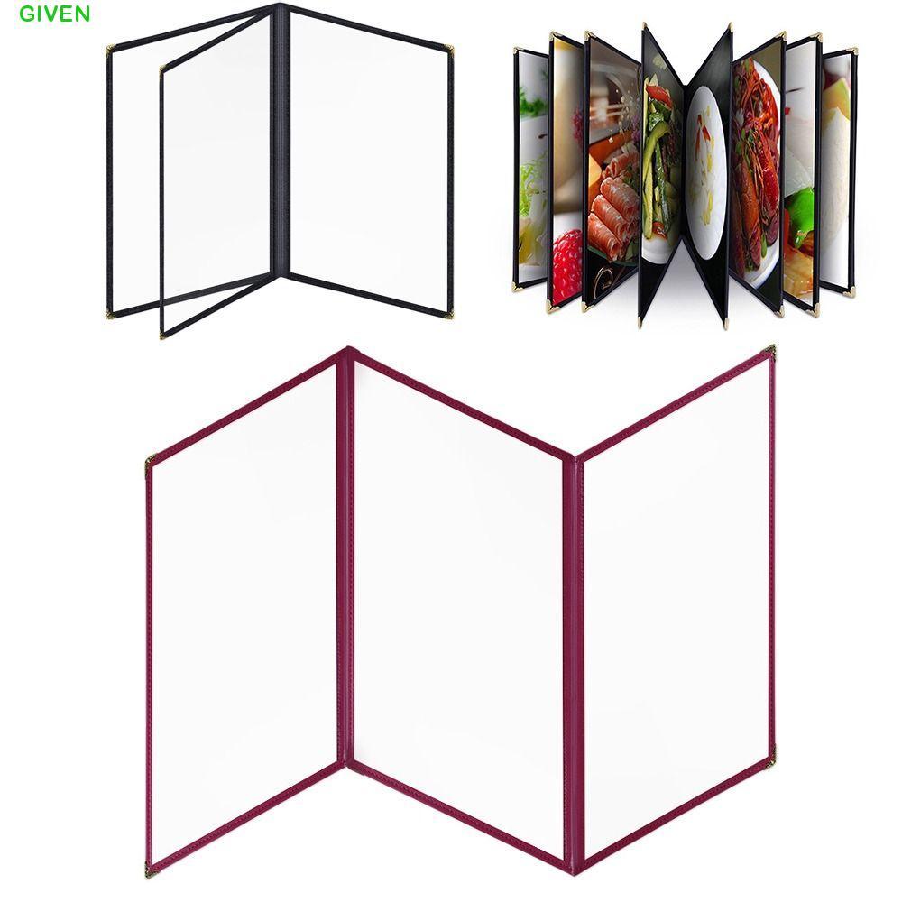 GIVEN PVC โปร่งใสเมนูฝาครอบ,พับ A4 A4 เมนูผู้ถือกระดาษ,ทนทานกันน้ําแผงคู่มุมโลหะ Menus ราคาแสดงหนังส