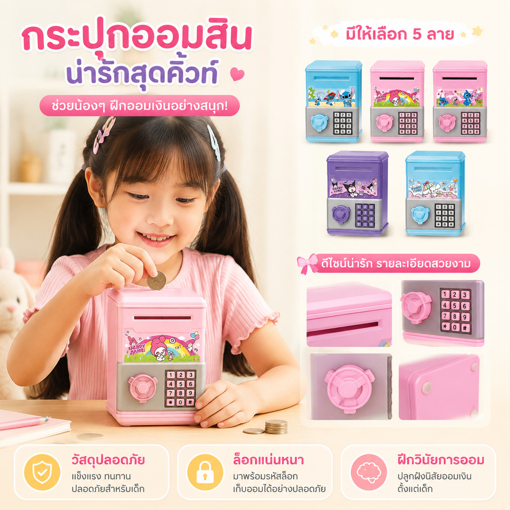 กระปุกออมสิน สไตล์การ์ตูน ดีไซน์สร้างสรรค์ ทนทานต่อการตกกระแทก เหมาะสำหรับเป็นของขวัญวันเกิดเด็ก