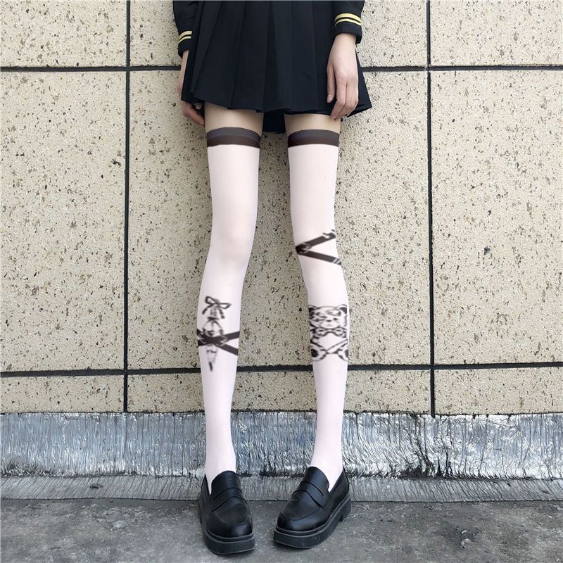 อะนิเมะสองมิติ COS หมีพิมพ์ถุงน่องหญิงญี่ปุ่น Lolita น่ารักอะนิเมะ Over-the-Knee บางถุงน่อง 9.4