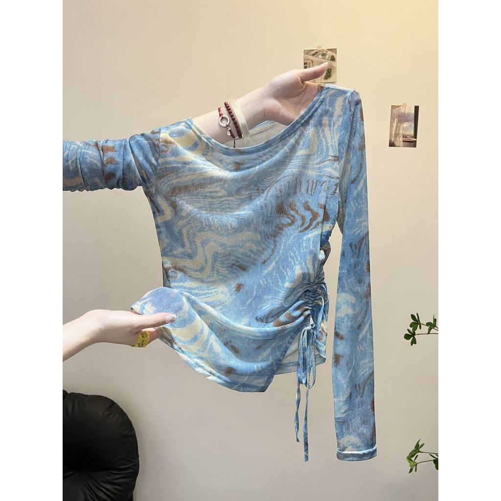 เสื้อเชิ้ตสุภาพสตรีเวอร์ชั่นเกาหลีElegant SlimmerดูLace-Upแคบ-เอวเสื้อแขนยาว
