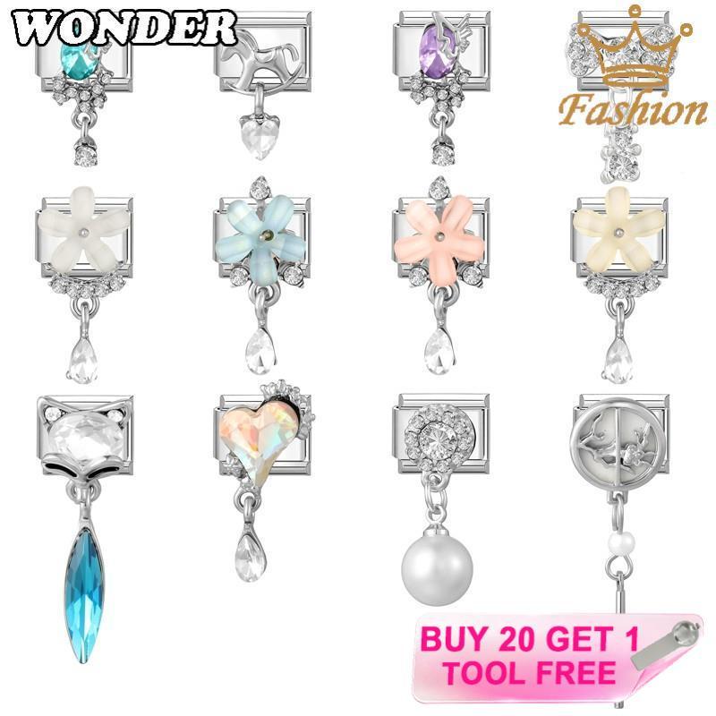 ดอกไม้ผีเสื้อพู่อิตาเลี่ยน Charm สร้อยข้อมือ Fit 9 มม.สร้อยข้อมือสแตนเลสเครื่องประดับทําอุปกรณ์ DIY Retro บุคลิกภาพโมดูลสร้อยข้อมือ