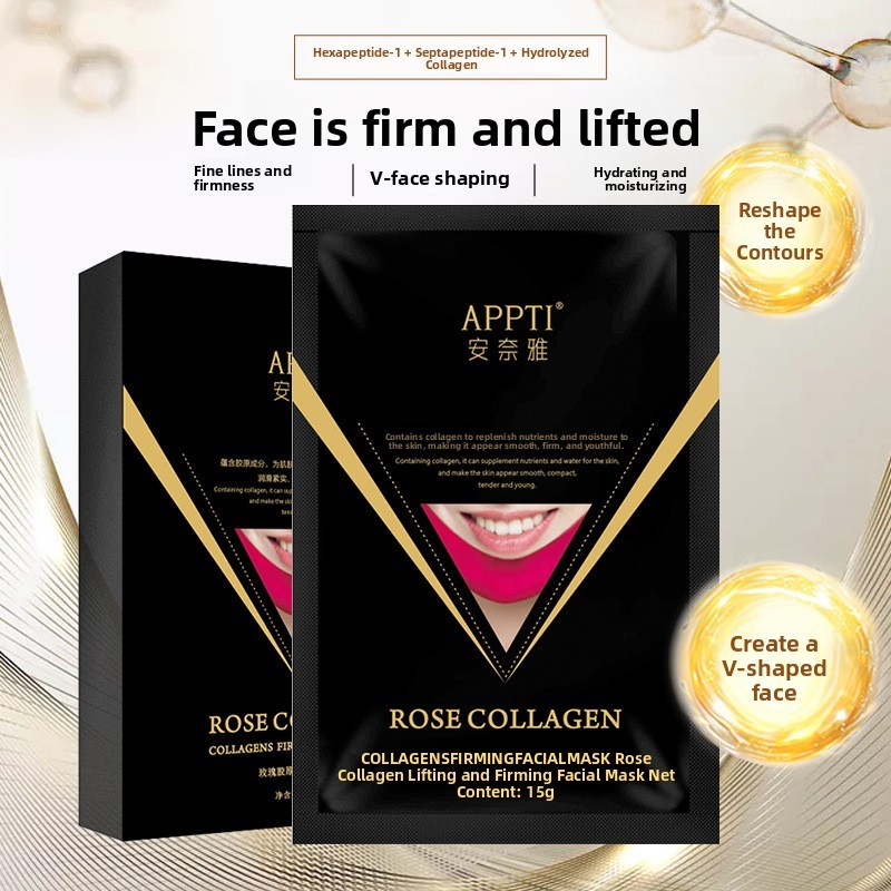 APPTI Rose Collagen Lifting Firming V Face Mask Light ริ้วรอยคางสติกเกอร์ยกผ้าพันแผลสีแดง V-Shaped E
